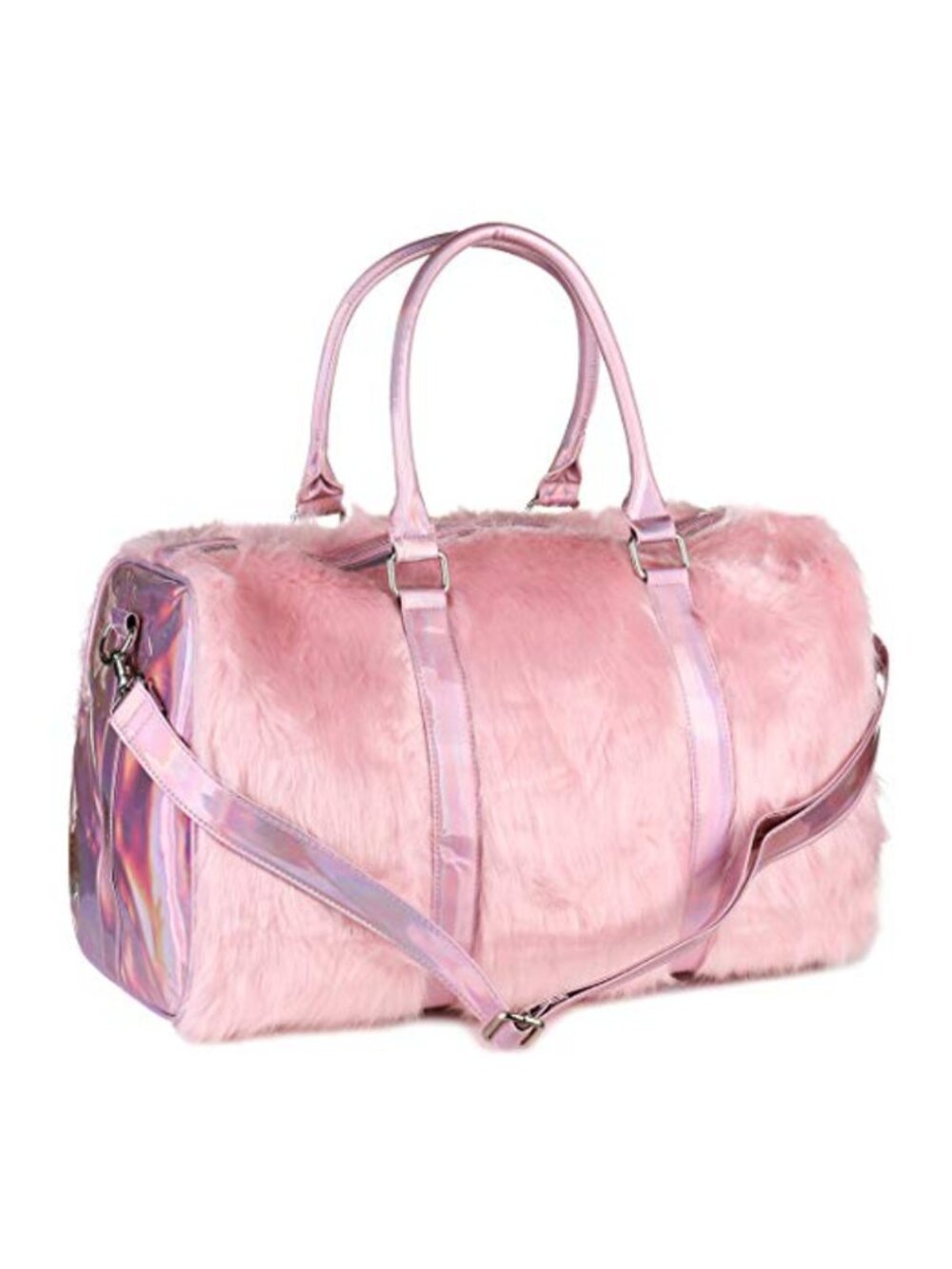 Extra Large Laser Handbag Duffel Faux Fur Travel Weekend Bag